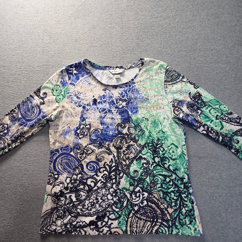 Christopher & Banks Long Sleeve Knit Top Womens Large Blue Aqua Abstract Paisley